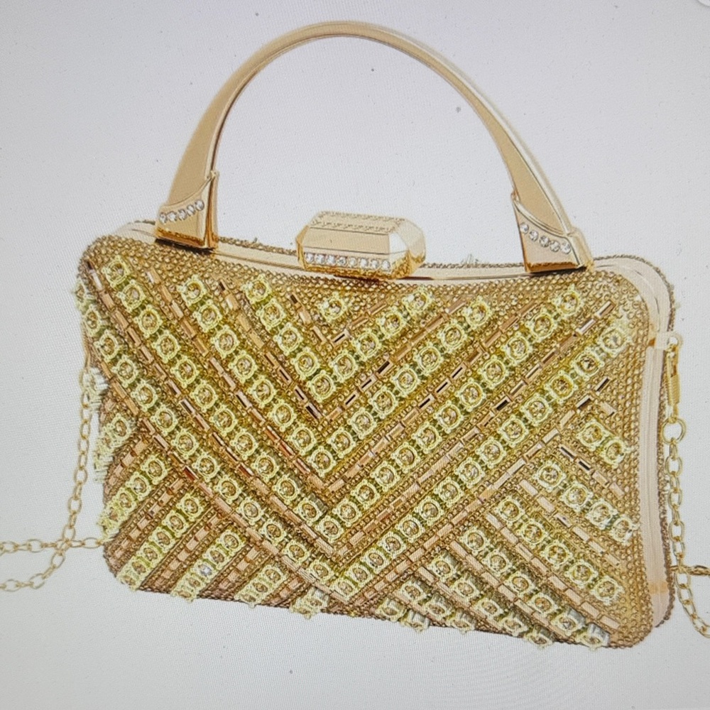 Gold Beaded Evening Clutch Handbag